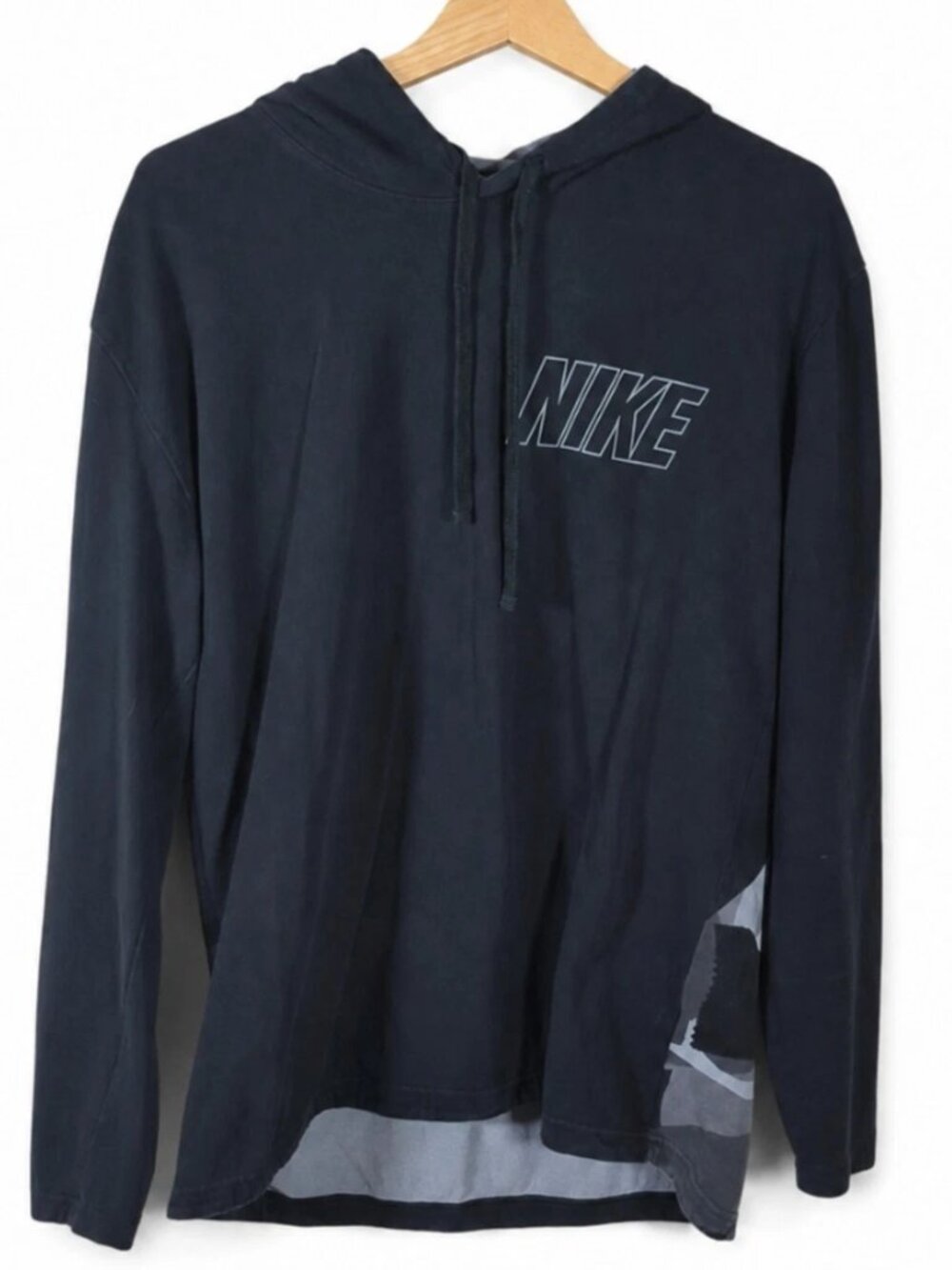 Nike Women's Large Hoodie Black Gray Camo Cotton Pullover Lightweight Sweatshirt - Picture 2 of 9